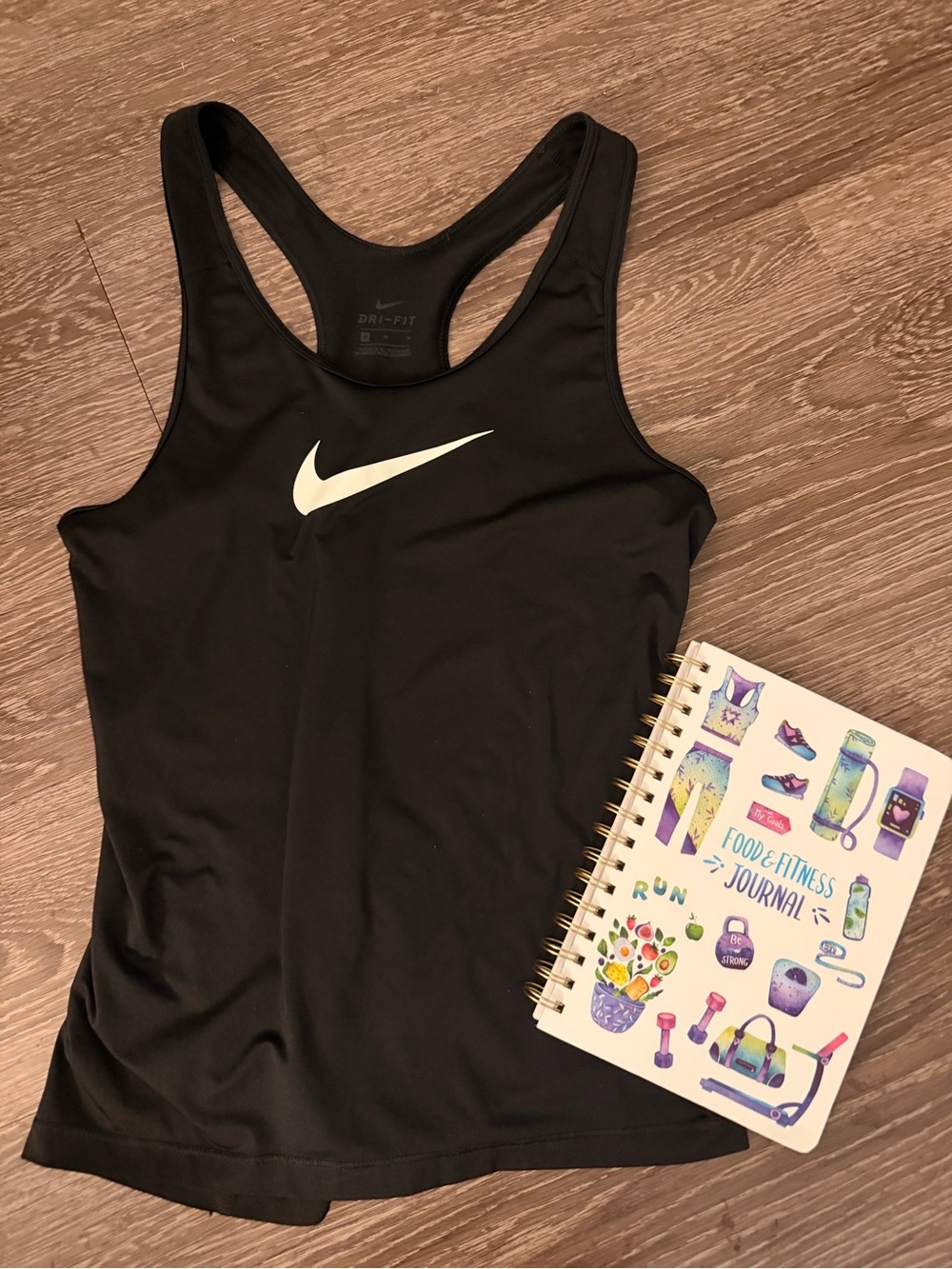 Nike workout tank size medium and fitness journal